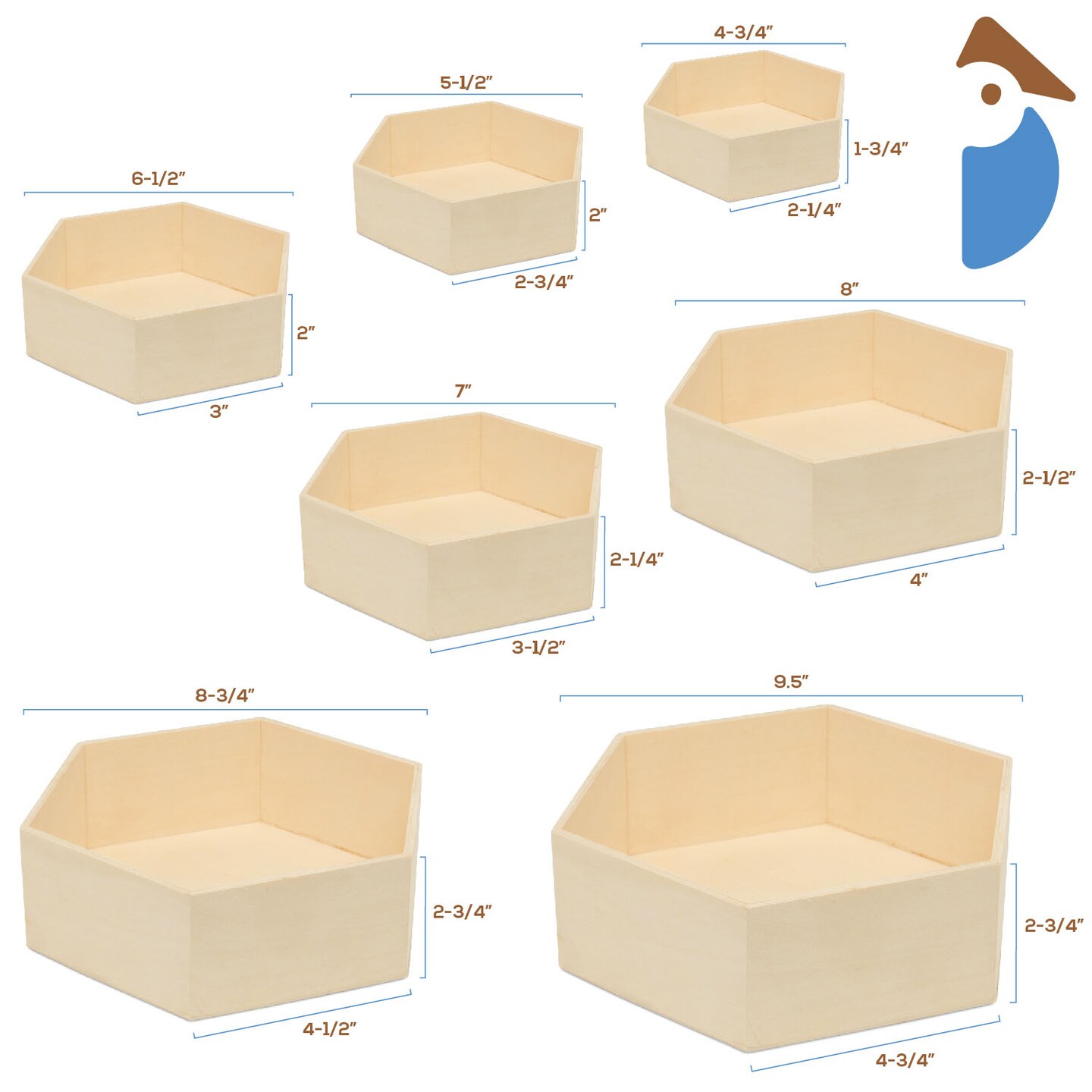 Wooden Hexagon Shelves with Backs, 7-set, for Crafts & DIY Dcor |Woodpeckers