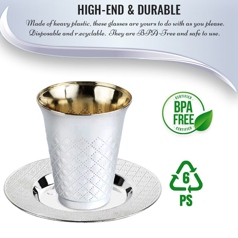 Aluminum Silver Round Plastic Saucers and Kiddush Cup Value Set (120 Cups &#x26; 120 Saucers)