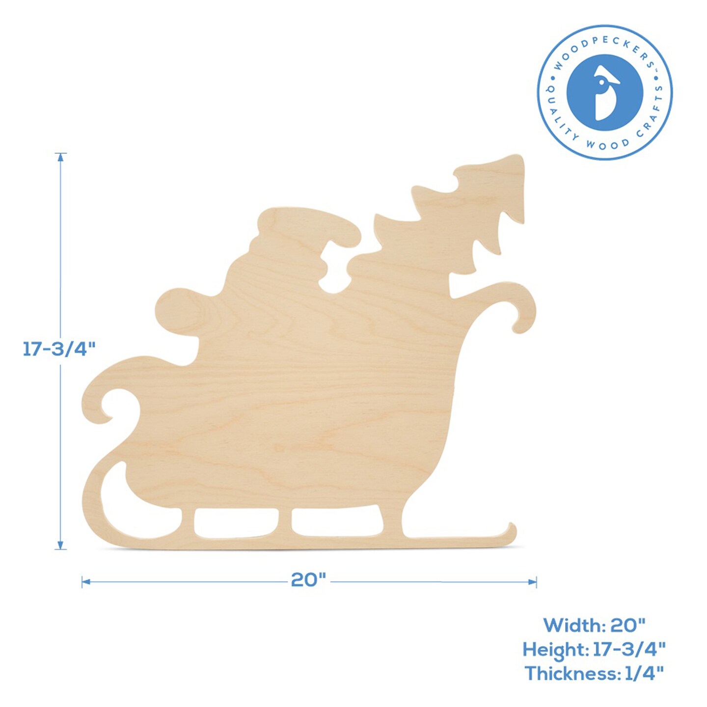 Wood Sleigh Cutout,, Multiple Sizes Available, Unfinished Christmas Sleigh for DIY Decor | Woodpeckers