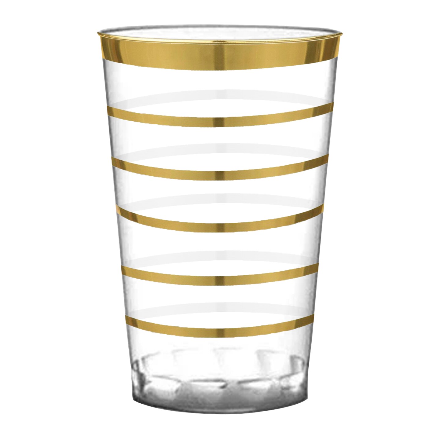 Clear with Gold Stripes Round Disposable Plastic Tumblers - 12 Ounces (240 Cups)