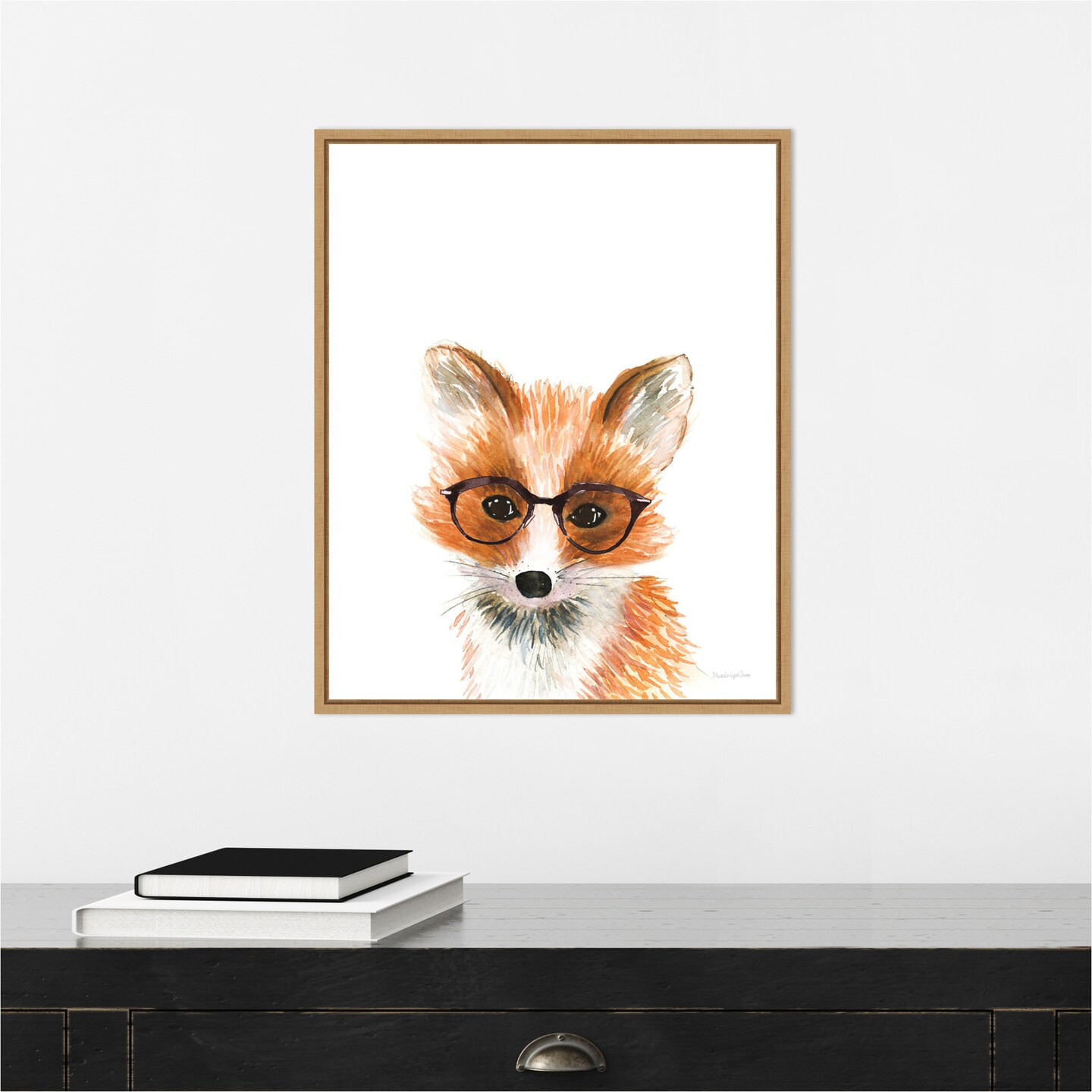 Fox in Glasses by Mercedes Lopez Charro Canvas Wall Art Print Framed