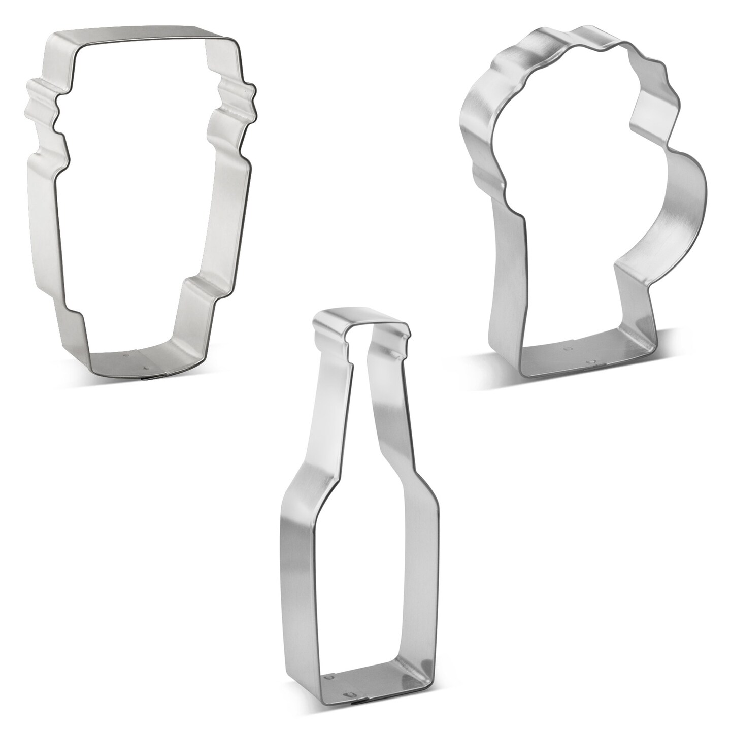 CookieCutter.com 3 Piece Drinks Cookie Cutter Set Beer Mug, Latte Cup, Bottle, USA