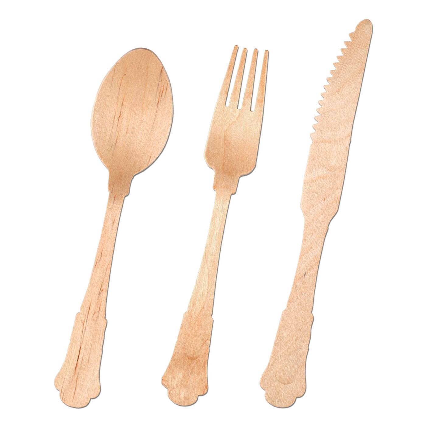 Silhouette Birch Wood Eco Friendly Wooden Cutlery Set (600 Guests)
