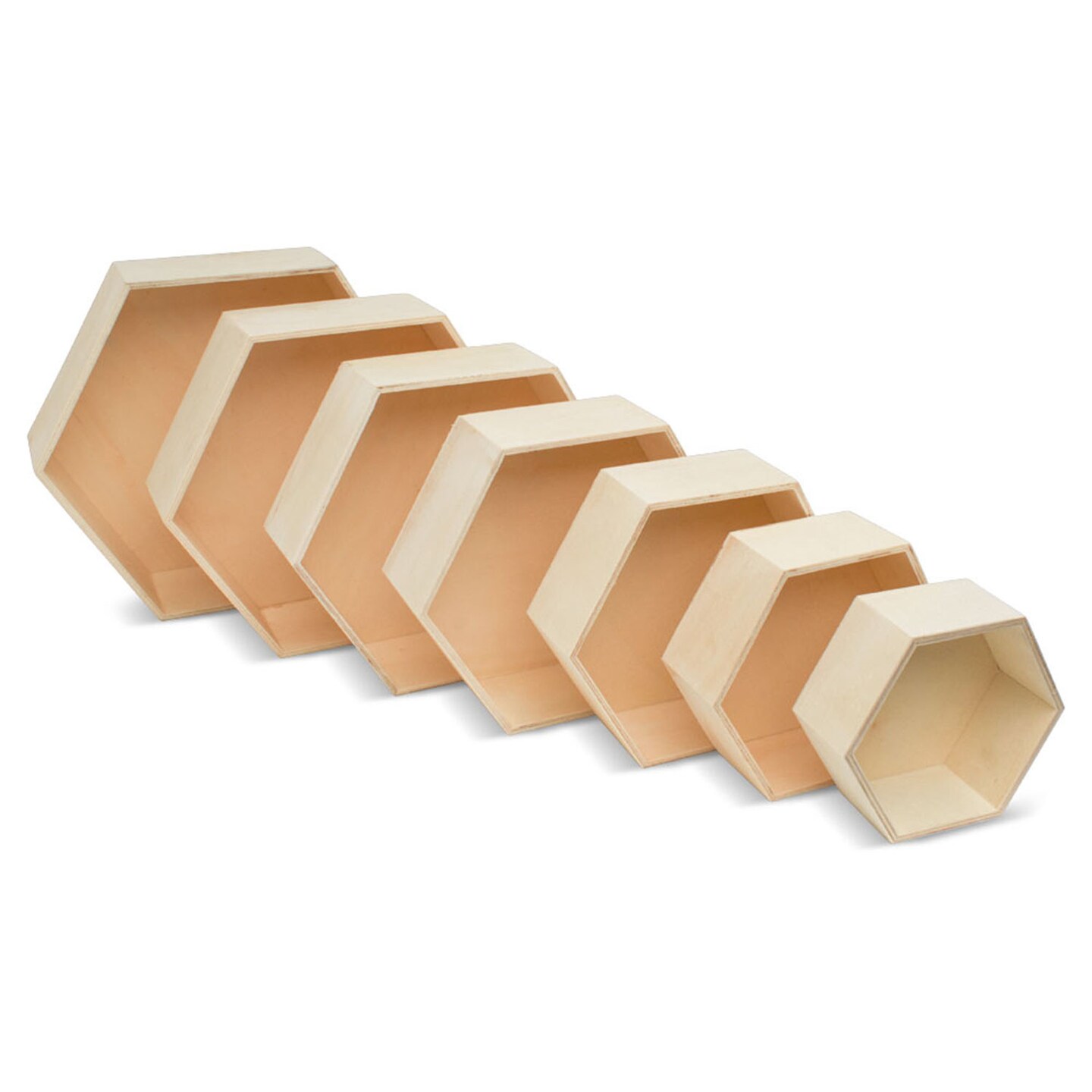Wooden Hexagon Shelves with Backs, 7-set, for Crafts & DIY Dcor |Woodpeckers