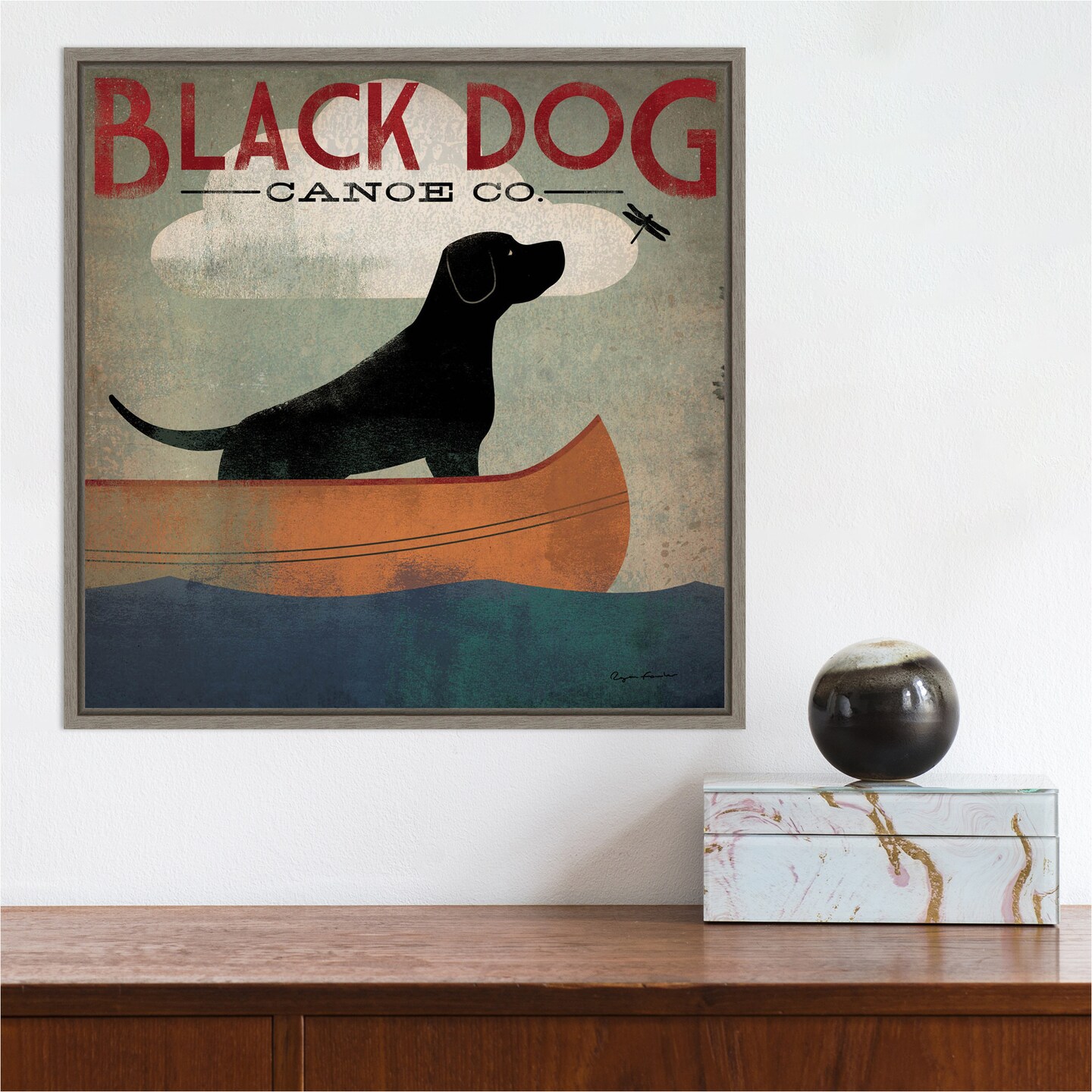 Black Dog Canoe Co (square) by Ryan Fowler Canvas Wall Art Print Framed