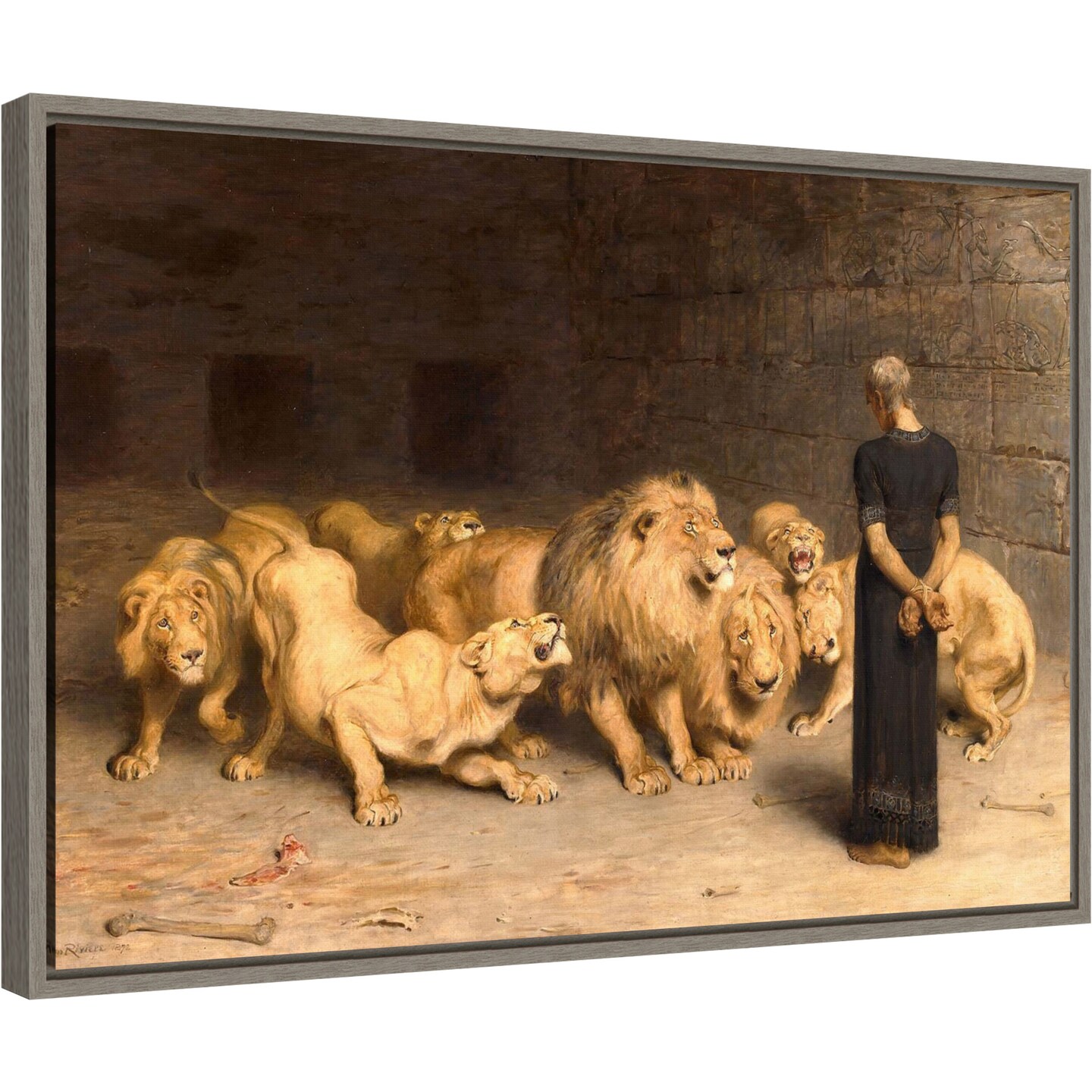 Daniel in the Lions Den 1872 by Briton Riviere Canvas Wall Art Print Framed