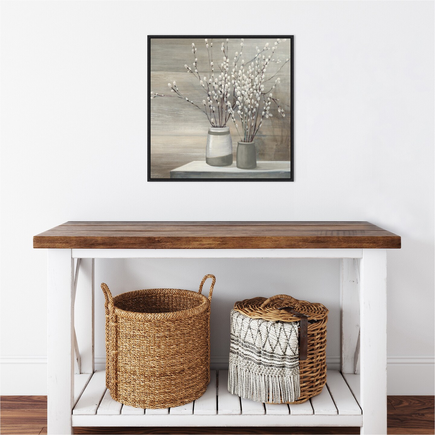 P Willow Still Life Gray Pots Crop by Julia Purinton Canvas Art Framed