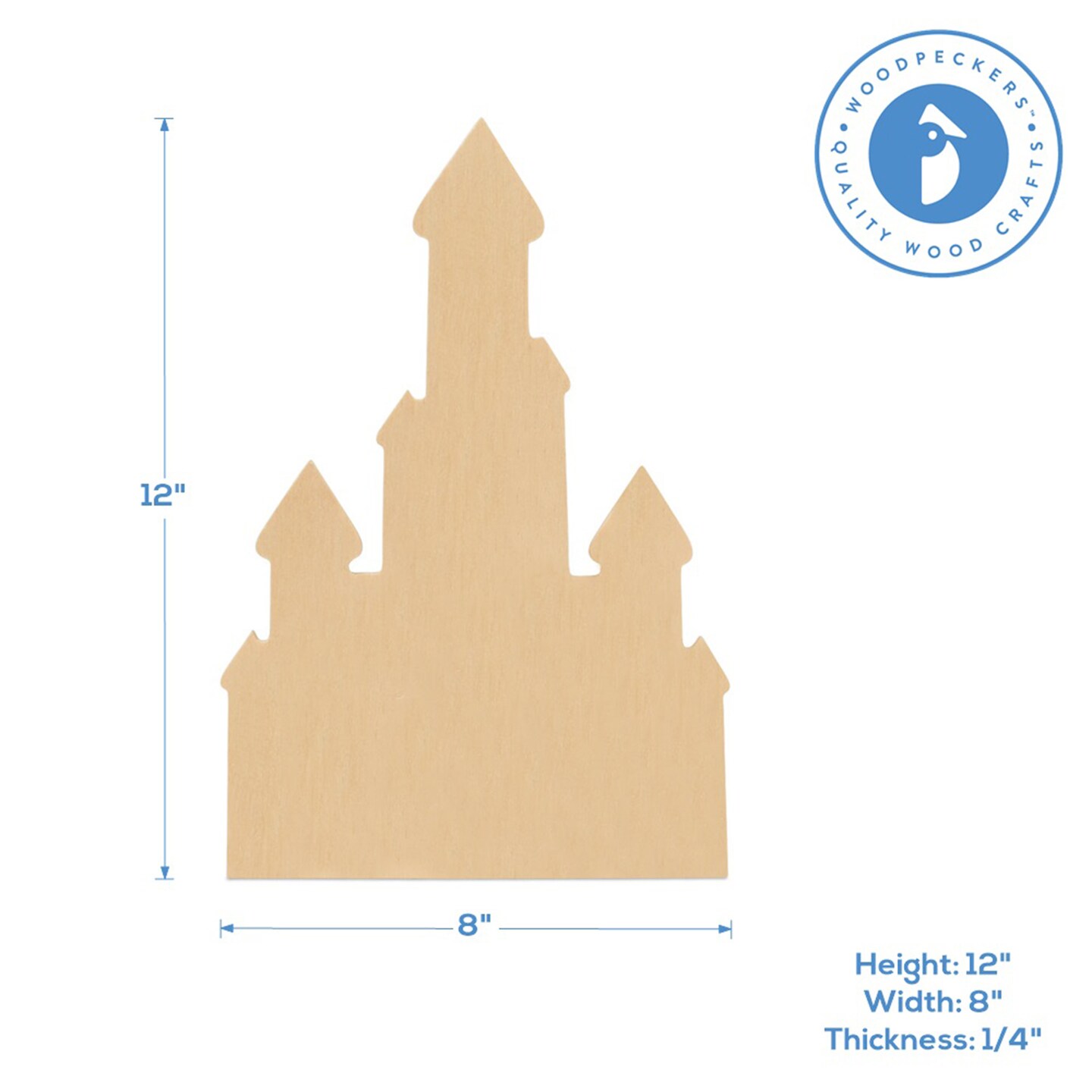 Unfinished Wooden Castle Cutout, 12", for Summer Decor & Crafting | Woodpeckers