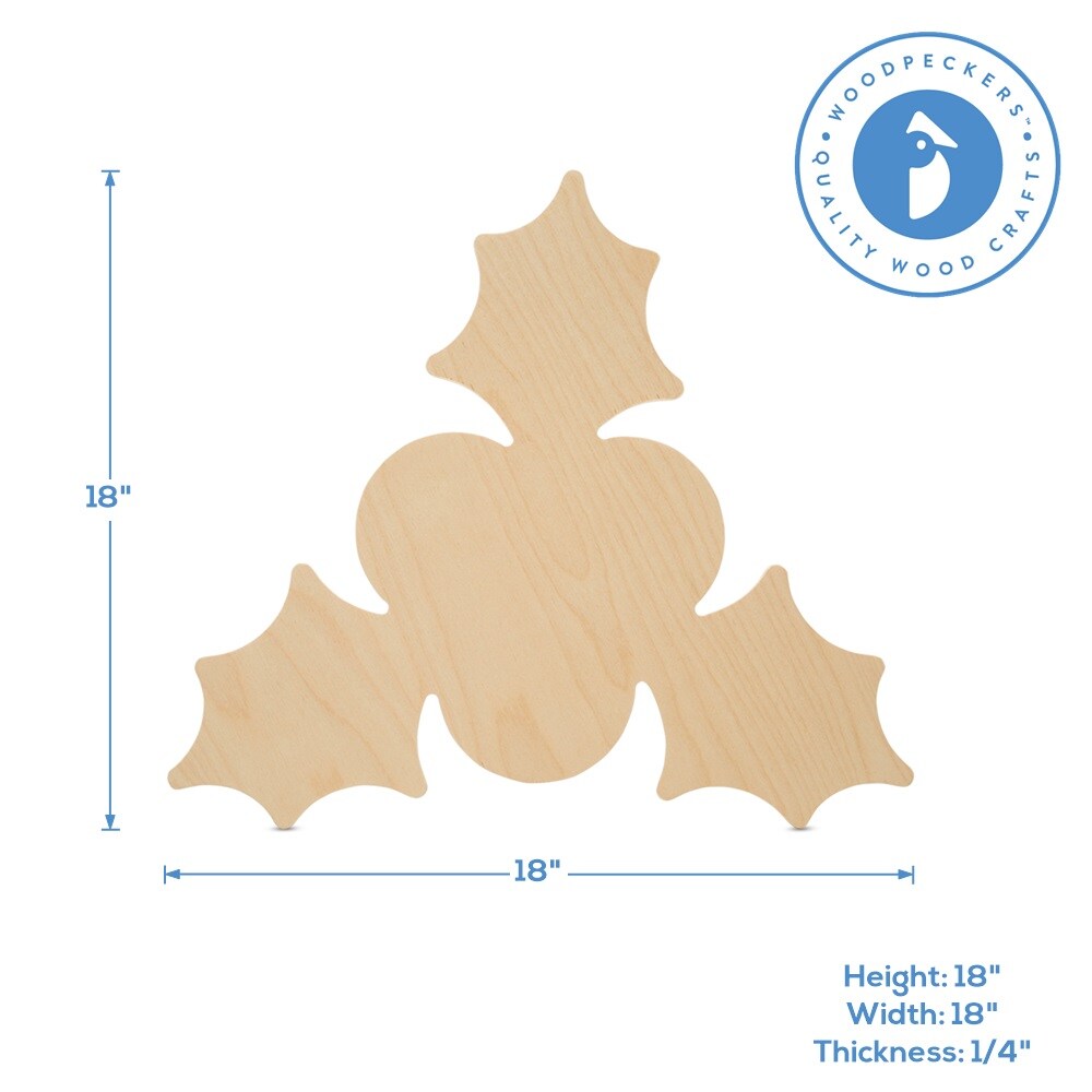 Wood Holly Cutout Ornaments, Multiple Sizes Available, DIY Christmas Tree Decor & Craft | Woodpeckers