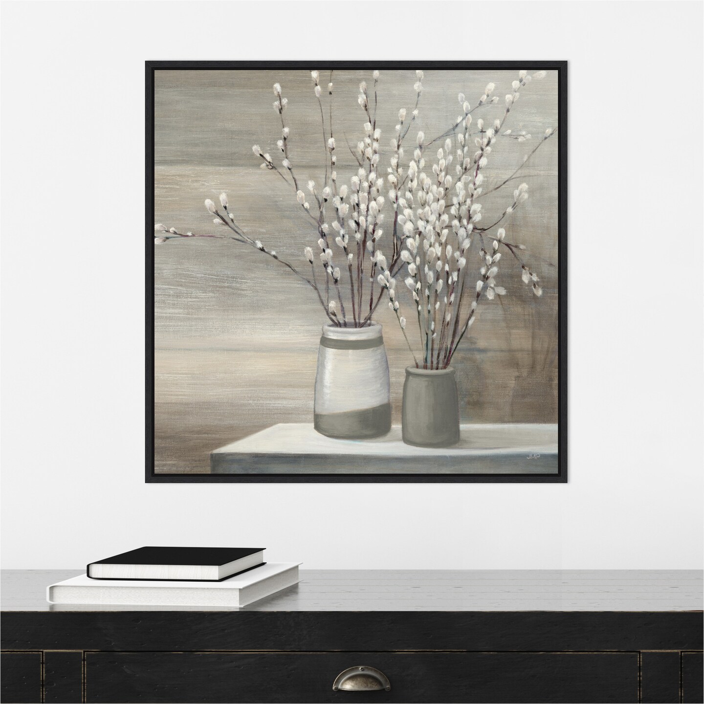 P Willow Still Life Gray Pots Crop by Julia Purinton Canvas Art Framed