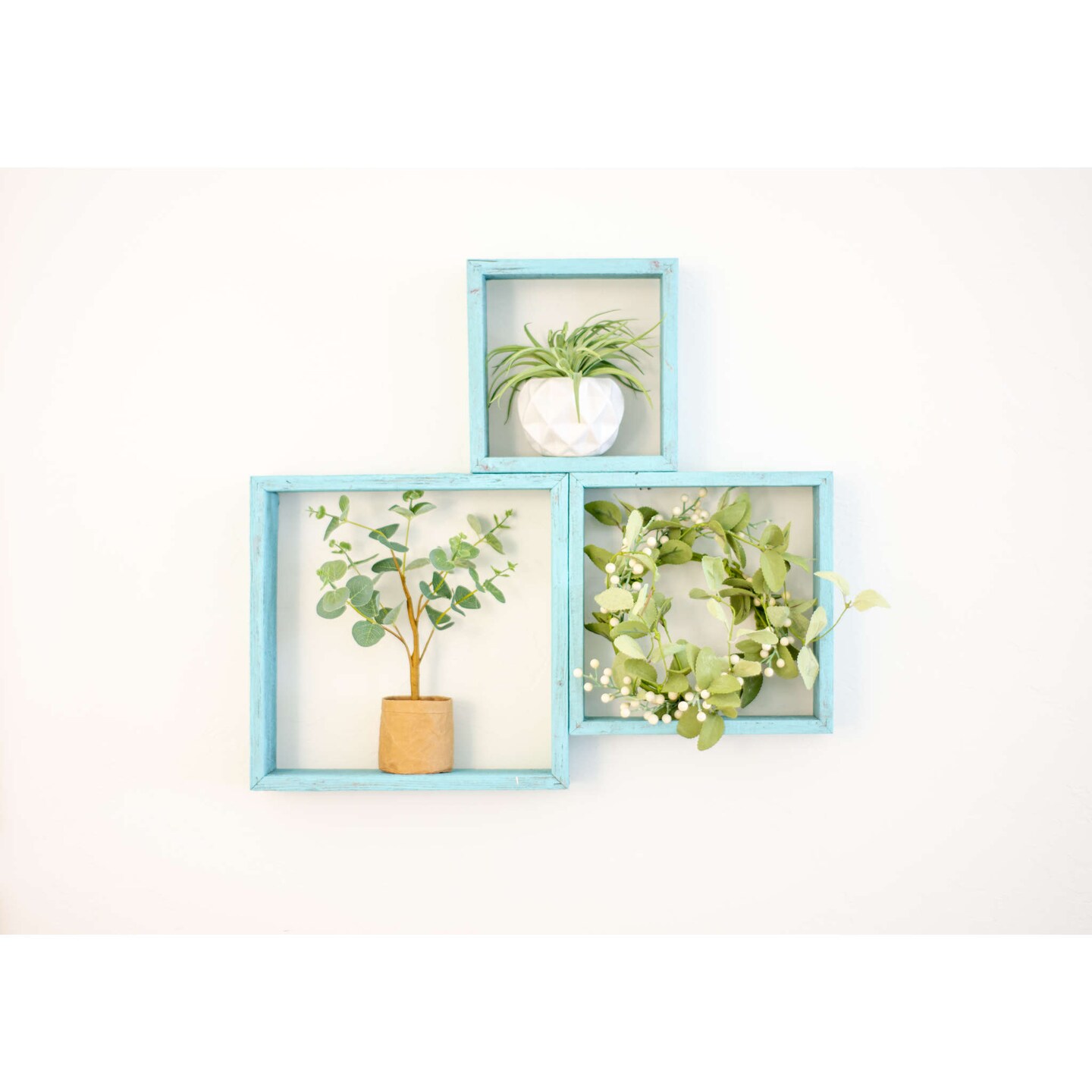 Rustic Farmhouse Reclaimed Wooden Open Square Wall Shelves (Set of 3)