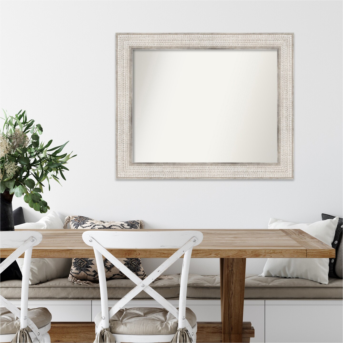 Amanti Art Non-Beveled Wood Wall Mirror, Trellis Silver Frame
