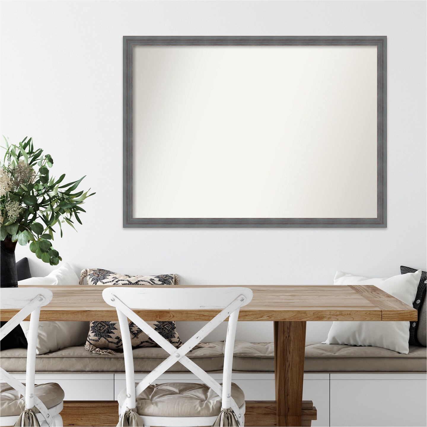 Amanti Art Non-Beveled Wood Wall Mirror, Dixie Blue Grey Rustic Frame
