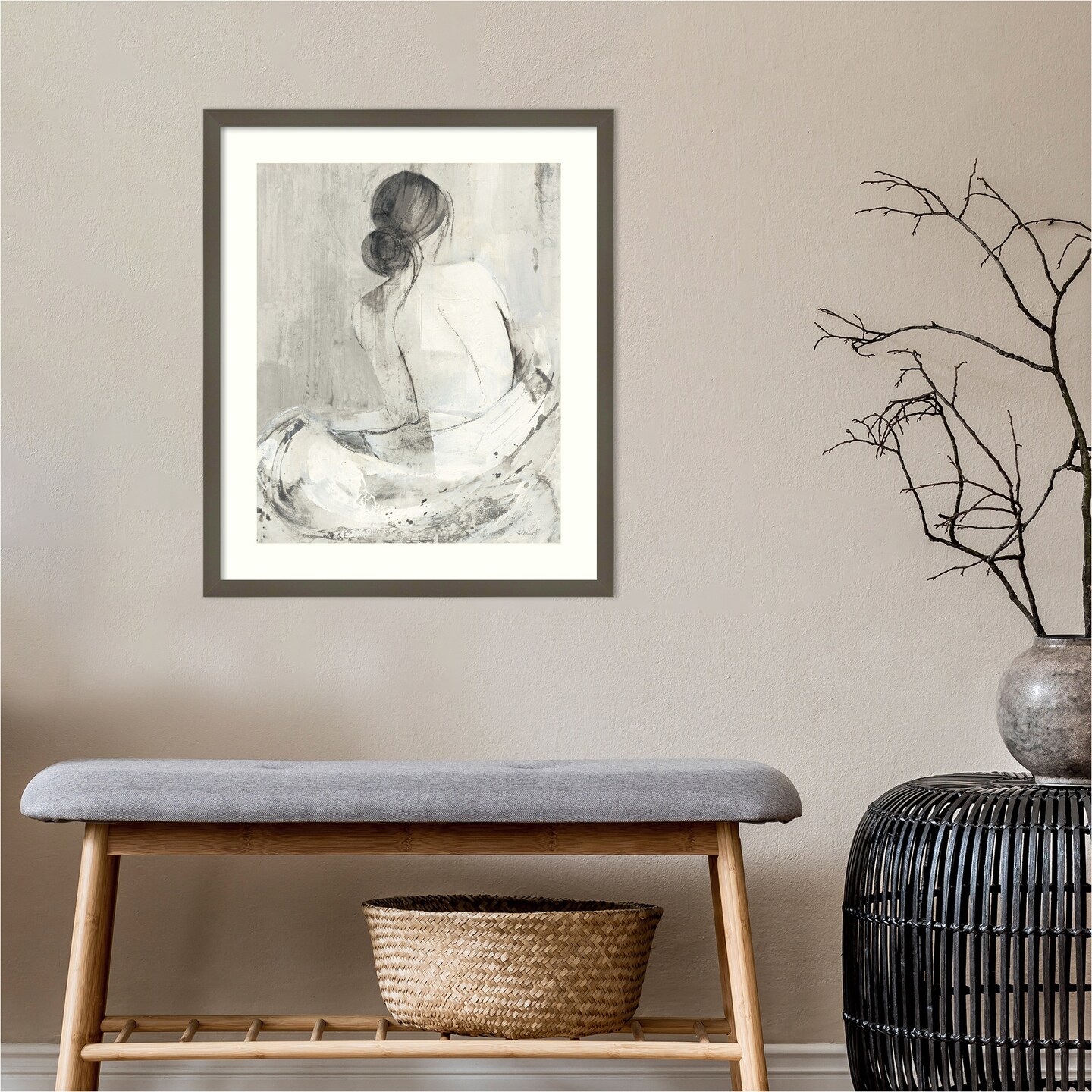 Evening I Neutral (Woman) by Albena Hristova Wood Framed Wall Art Print