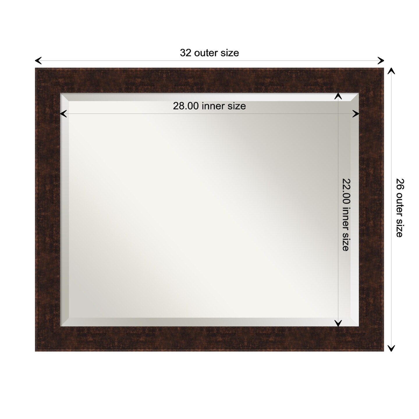 Beveled Bathroom Wall Mirror, William Mottled Bronze Narrow Frame