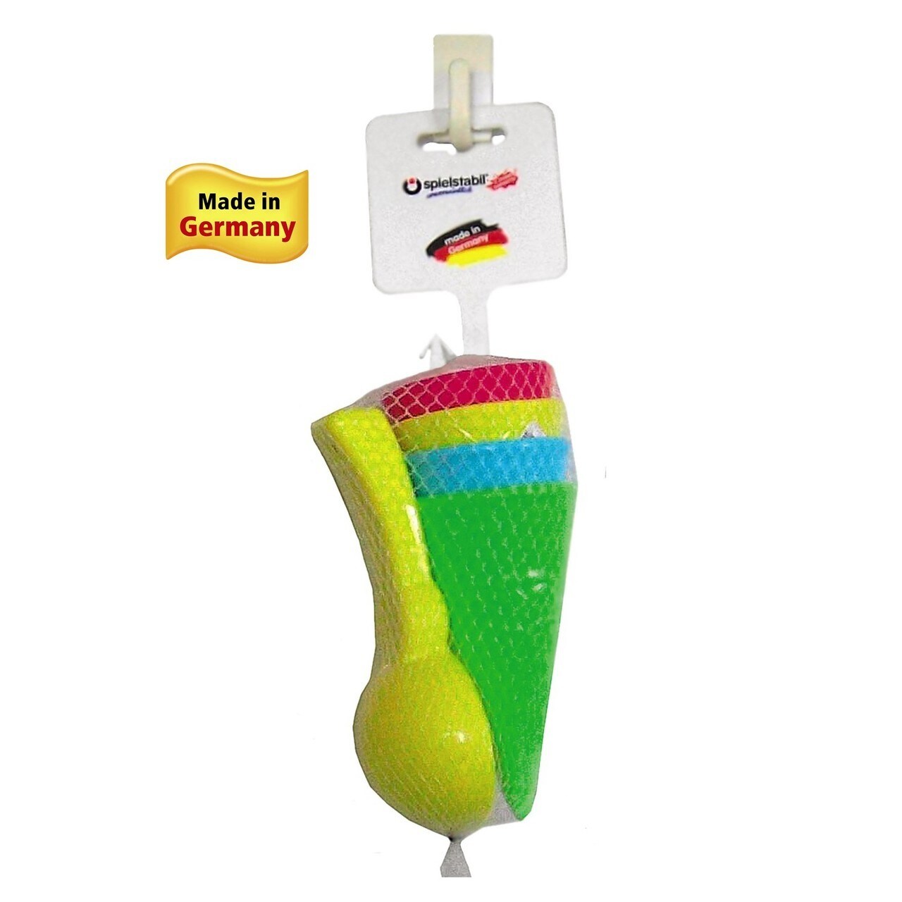 Spielstabil Ice Cream Duo in net - 4 Plastic Cones &#x26; Scooper Toy for Use in The Sand or with Real Food (Made in Germany)
