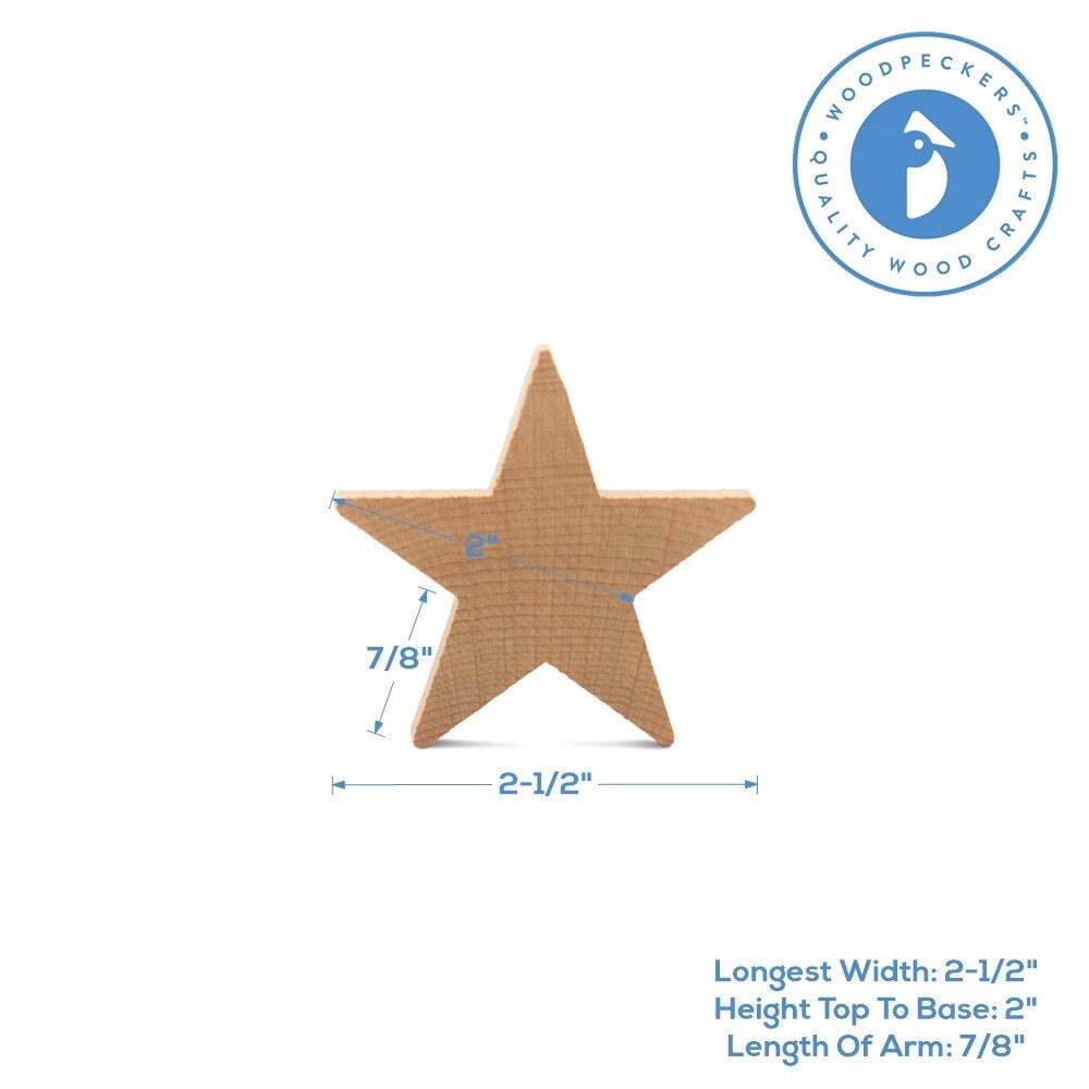 Wooden Stars, Multiple Sizes Available, Unfinished for Crafts, Flag Stars, July 4 Dcor | Woodpeckers