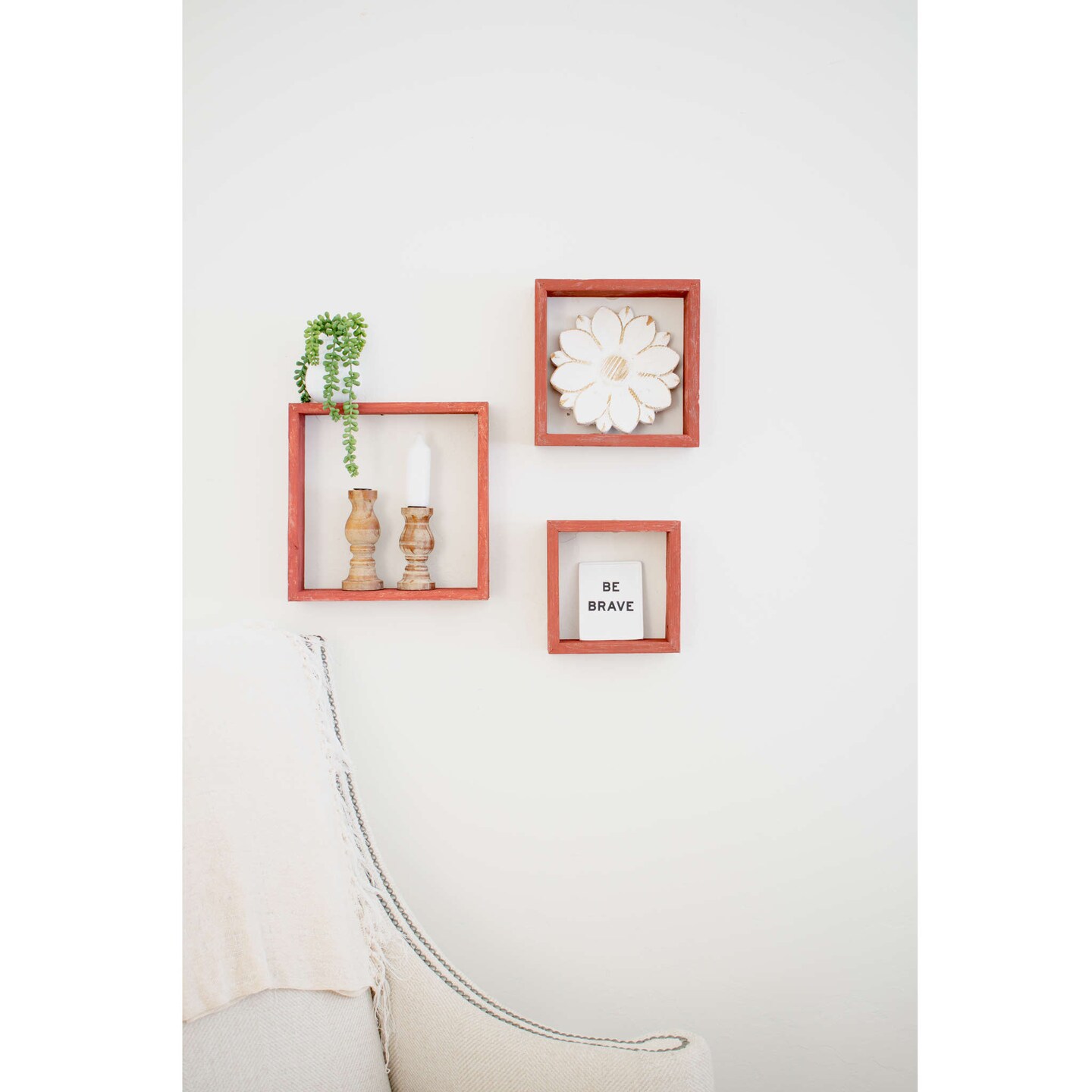 Rustic Farmhouse Reclaimed Wooden Open Square Wall Shelves (Set of 3