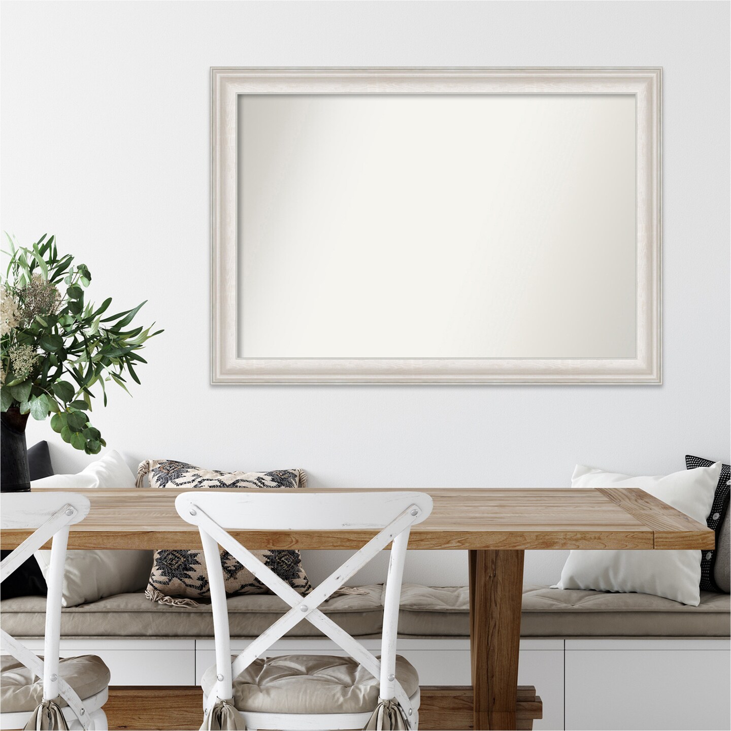 Amanti Art Non-Beveled Wall Mirror, Trio White Wash Silver Frame
