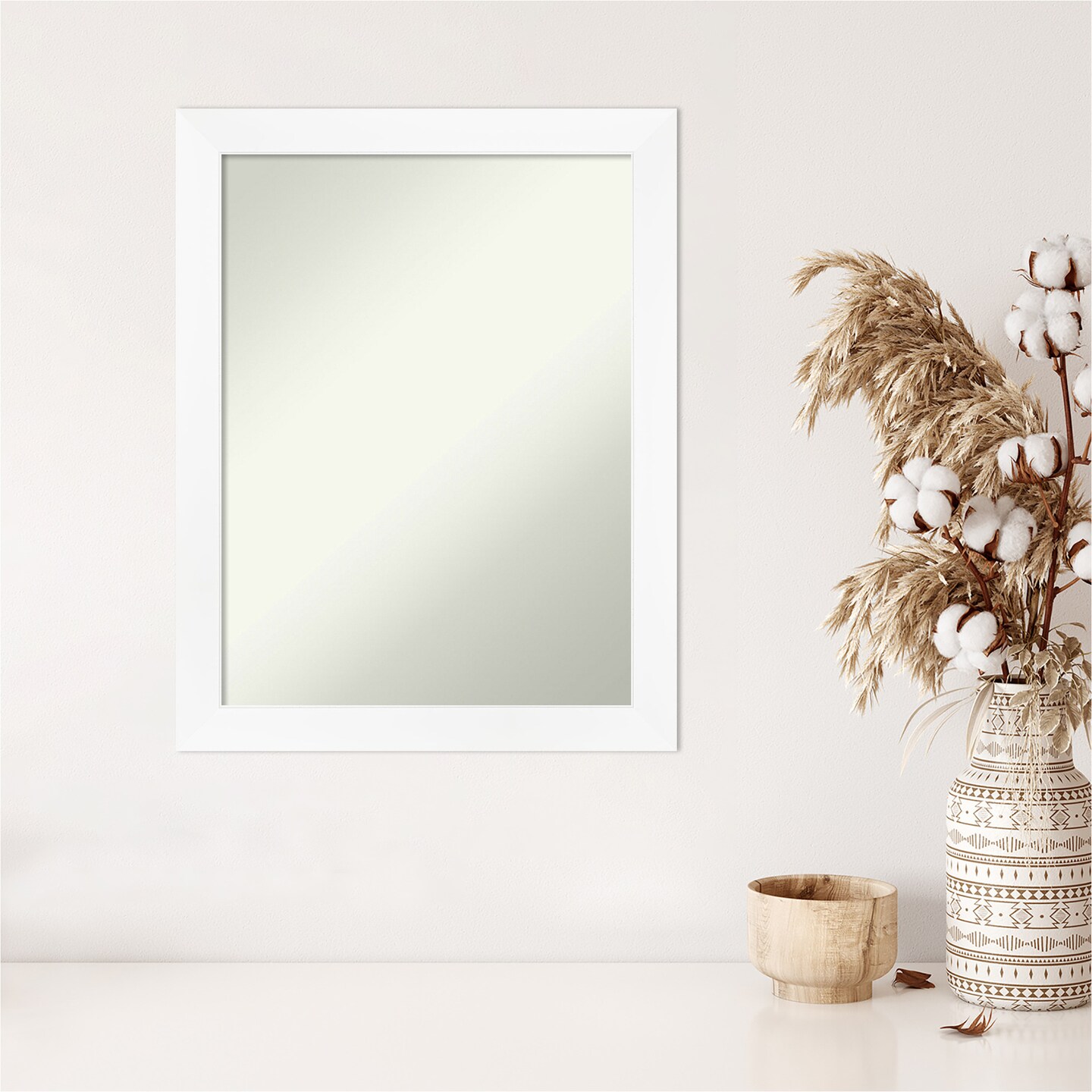 Amanti Art Non-Beveled Wall Mirror, Cabinet White Narrow Frame