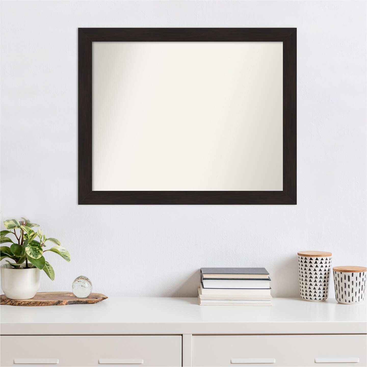Amanti Art Non-Beveled Wall Mirror, Furniture Espresso Narrow Frame