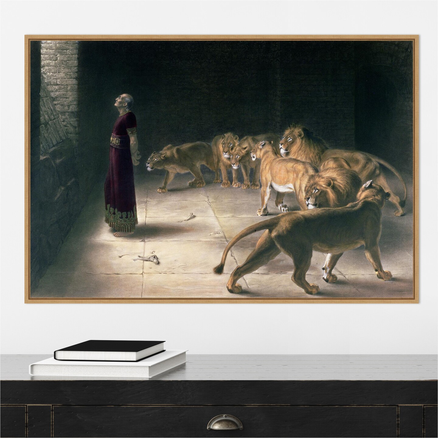 Daniel in the Lions Den 1892 by Briton Riviere Canvas Wall Art Print Framed