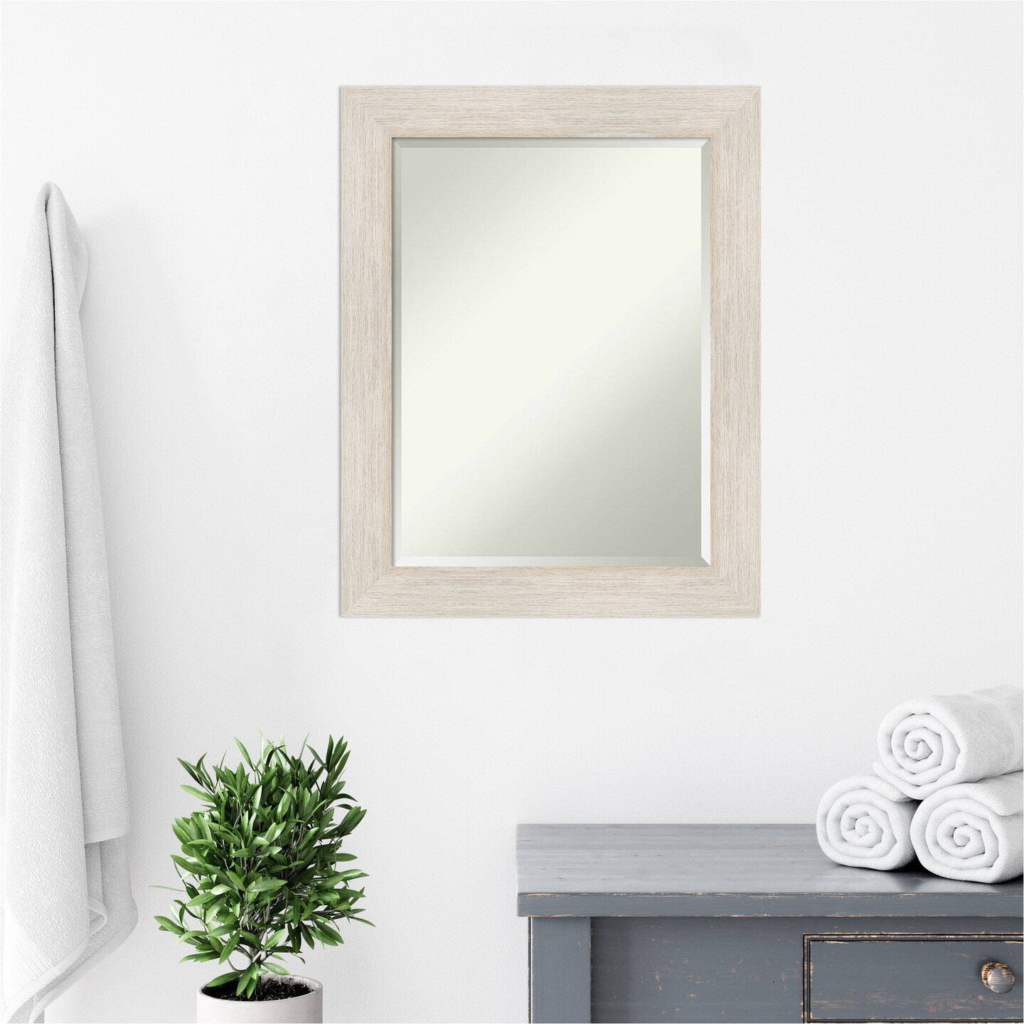 Beveled Wood Bathroom Wall Mirror, Hardwood Frame