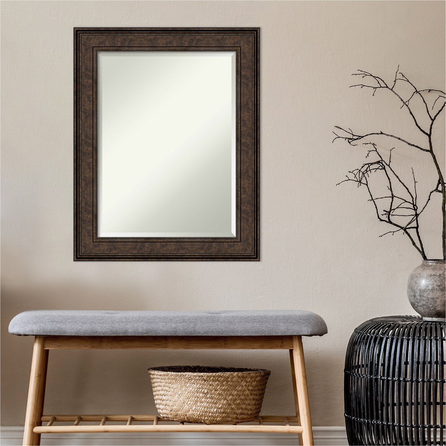 Beveled Bathroom Wall Mirror, Ridge Frame