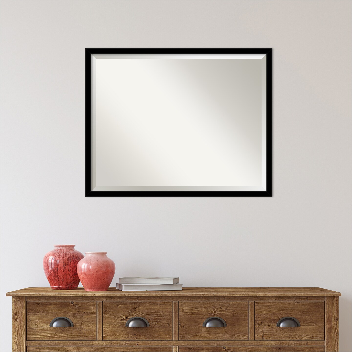 Beveled Bathroom Wall Mirror, Jet Frame