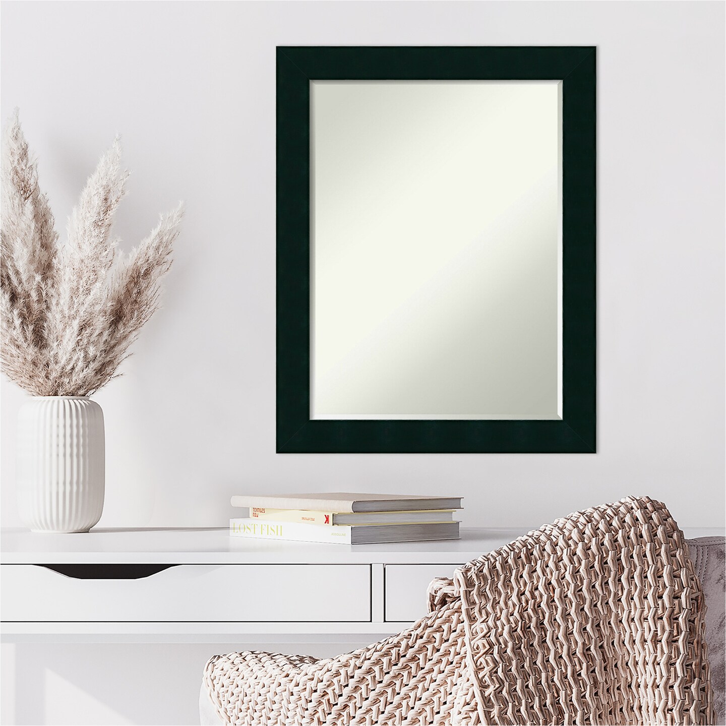 Petite Bevel Wood Wall Mirror, Tribeca Black Frame