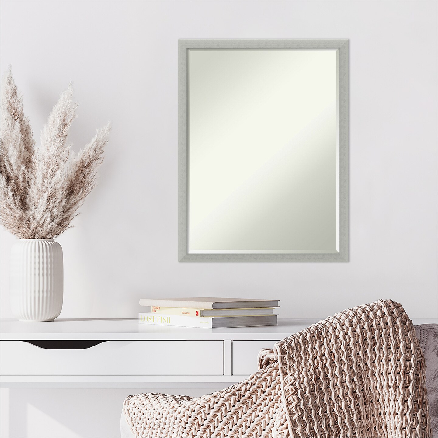 Petite Bevel Wood Wall Mirror, Silver Leaf Frame