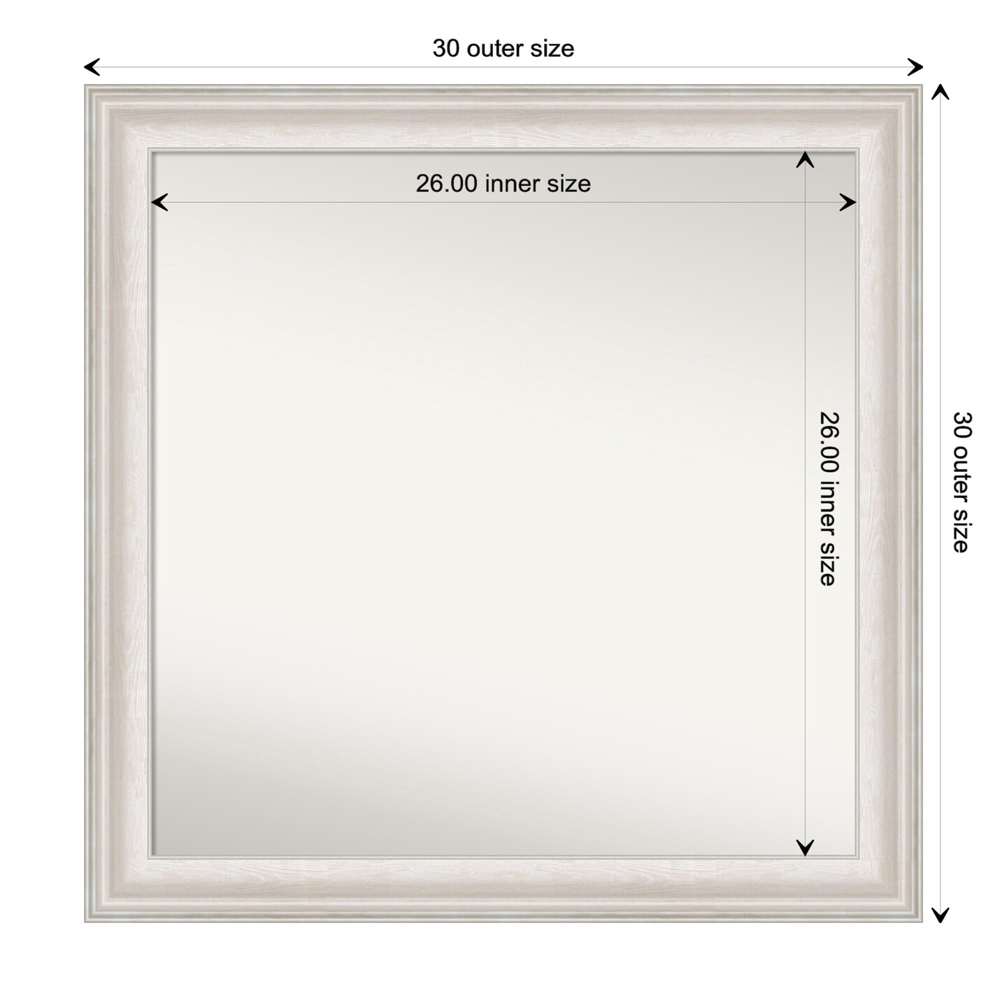 Amanti Art Non-Beveled Wall Mirror, Trio White Wash Silver Frame
