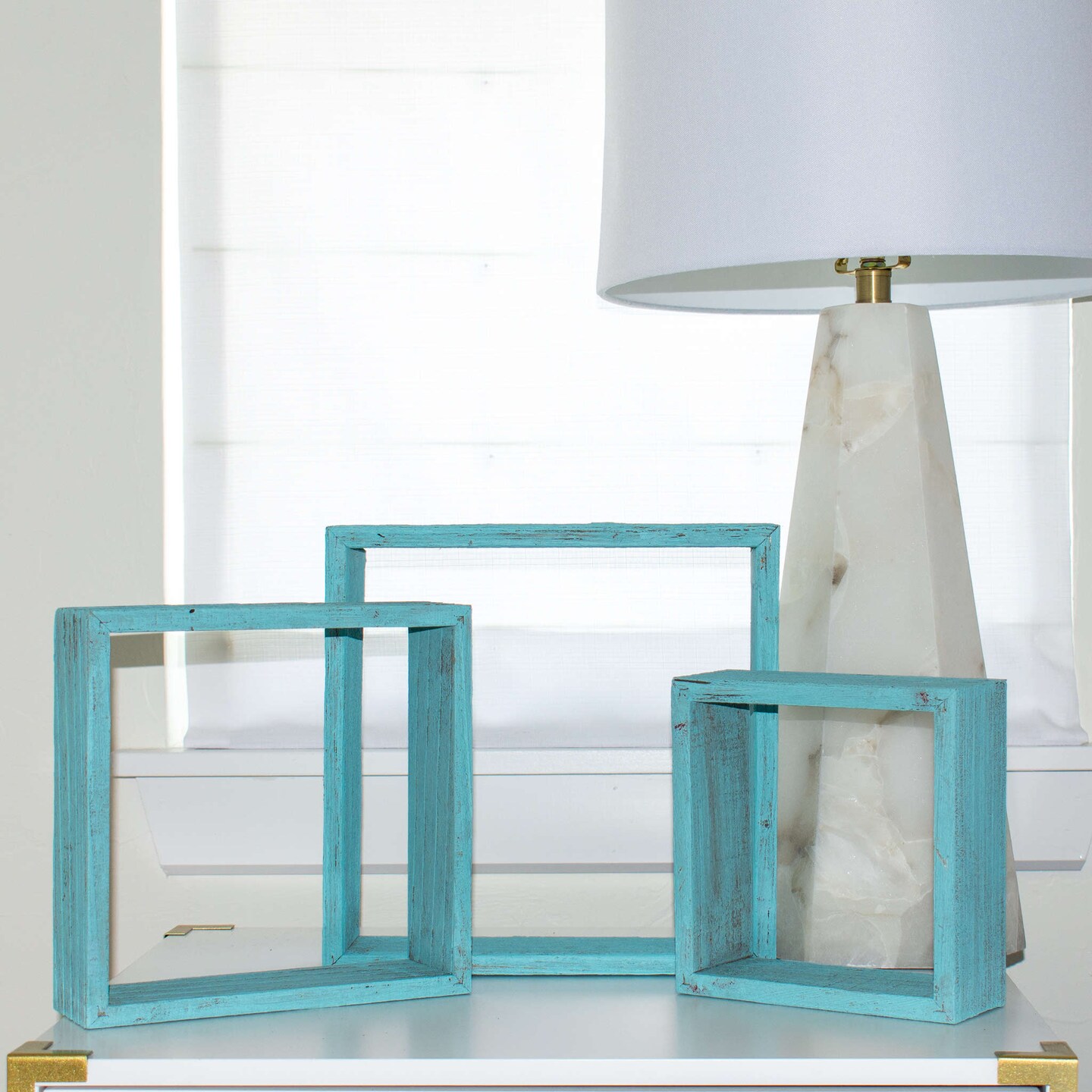 Rustic Farmhouse Reclaimed Wooden Open Square Wall Shelves (Set of 3)