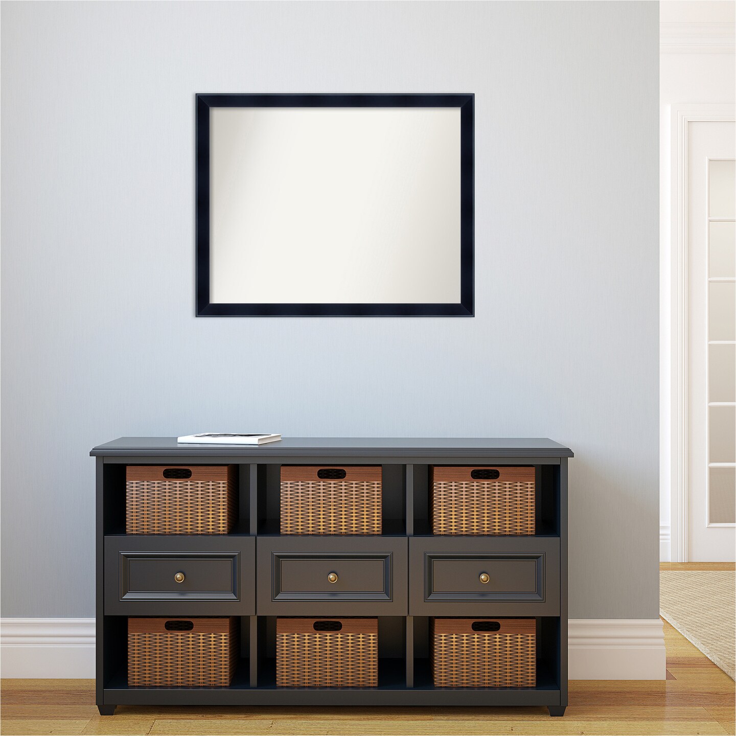 Amanti Art Non-Beveled Wood Wall Mirror, Madison Black Frame
