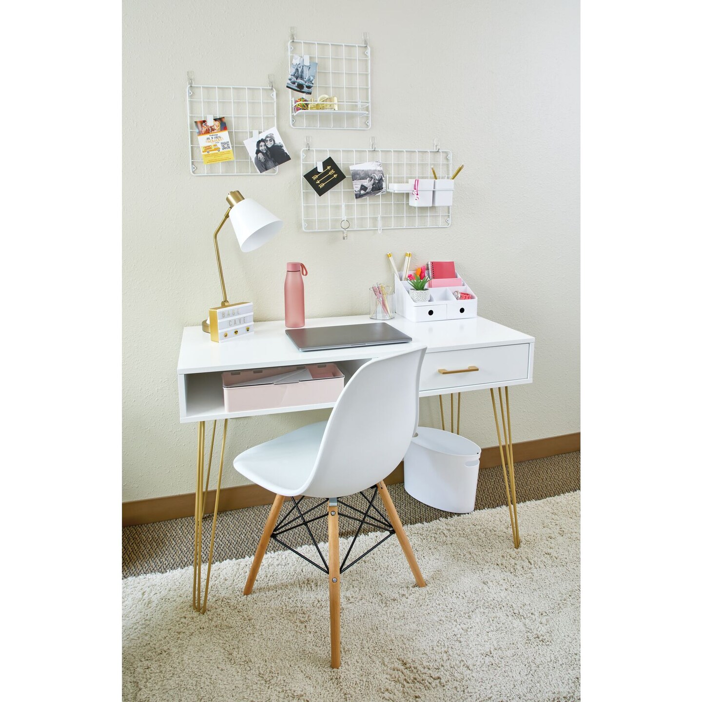 mDesign Metal/Wood Home Office Desk with Drawer, Hairpin Legs Desks