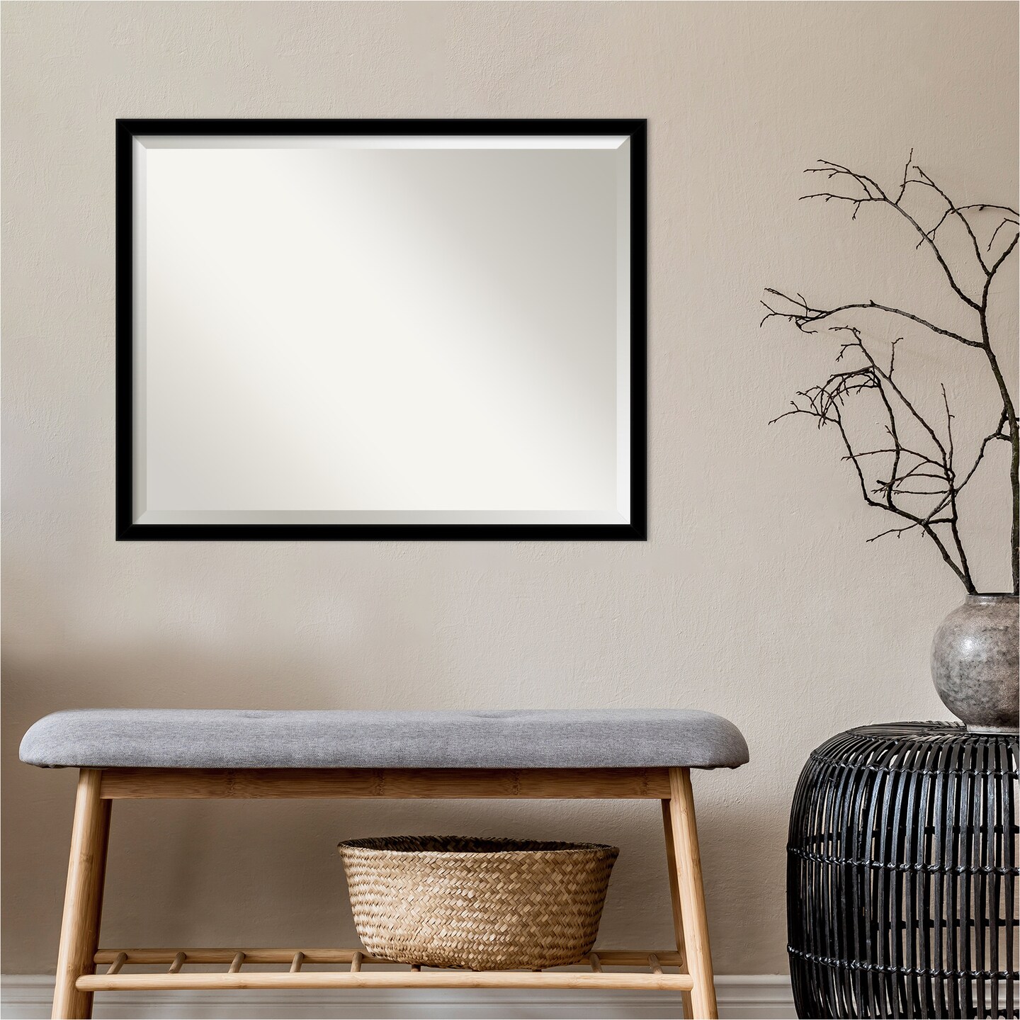 Beveled Bathroom Wall Mirror, Jet Frame