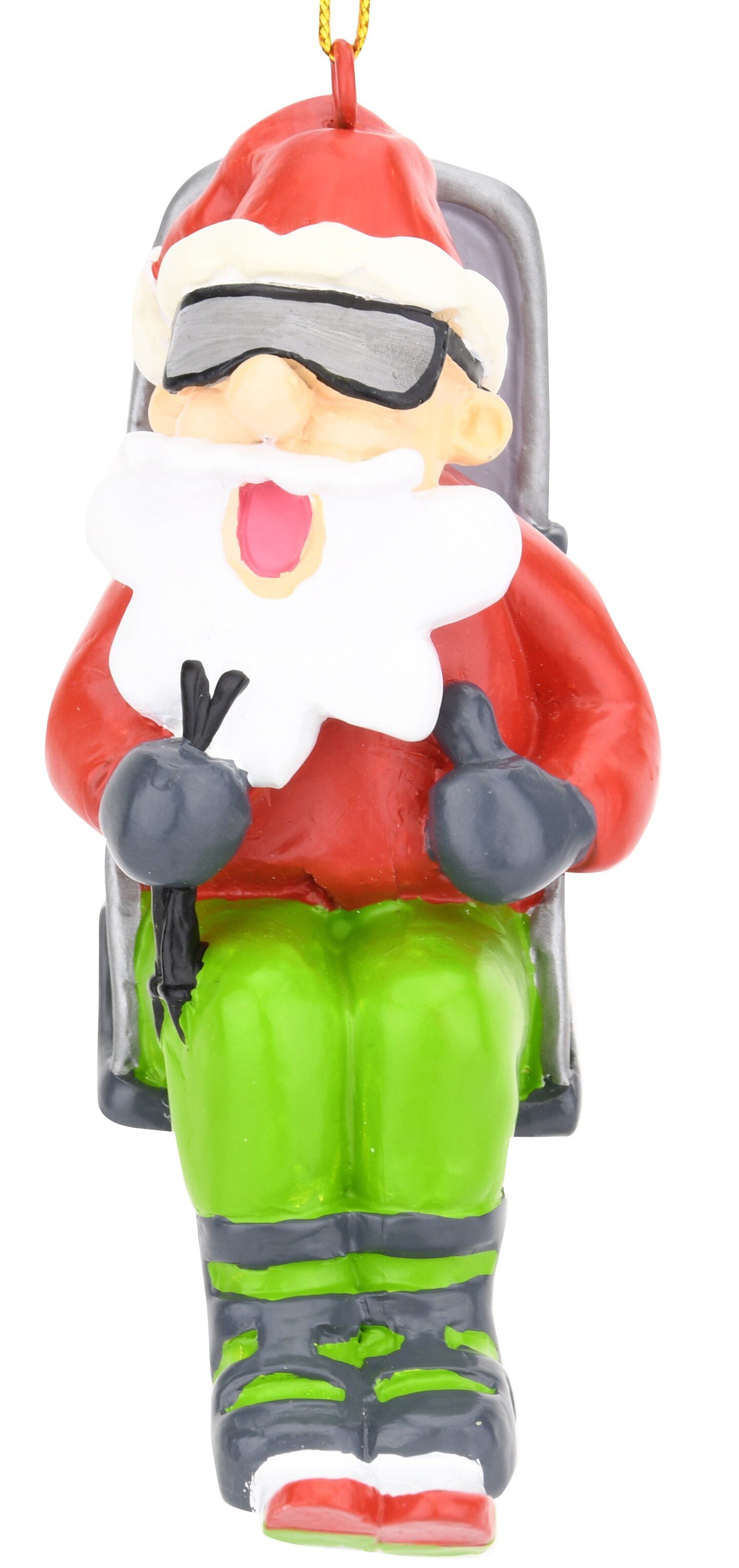 Skiing Santa on a Chairlift Christmas Ornament