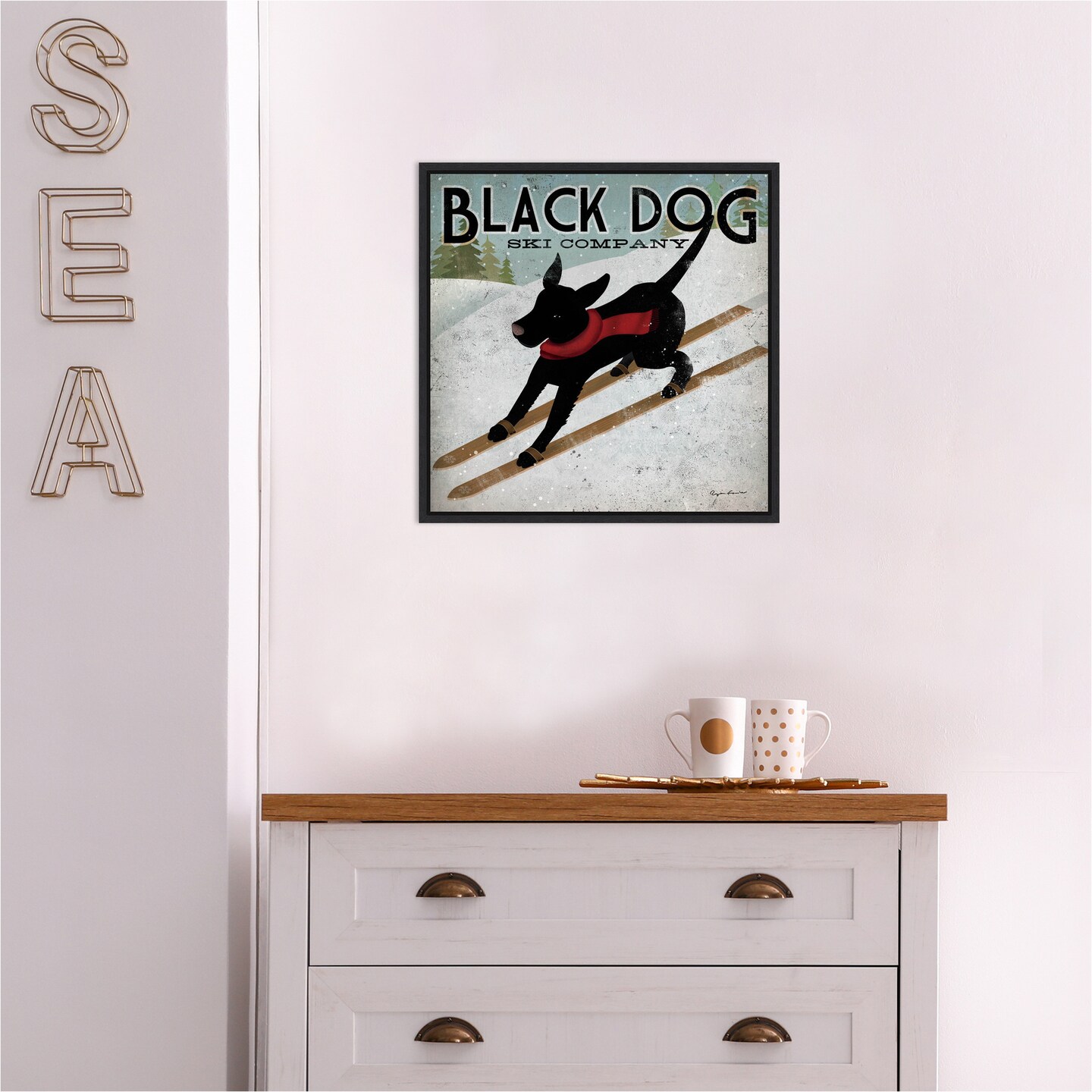 Black Dog Ski Co (square) by Ryan Fowler Canvas Wall Art Print Framed