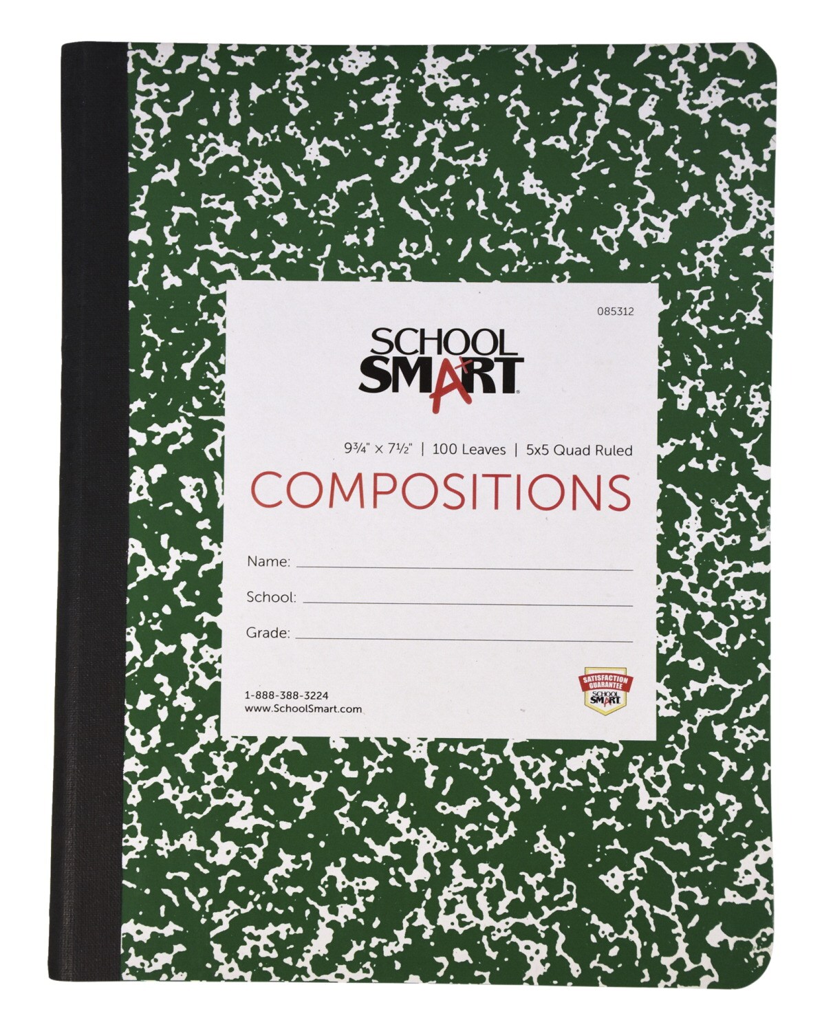 School Smart Sewn/Taped Quad Ruled Composition Book 100 Leaves, 93/4