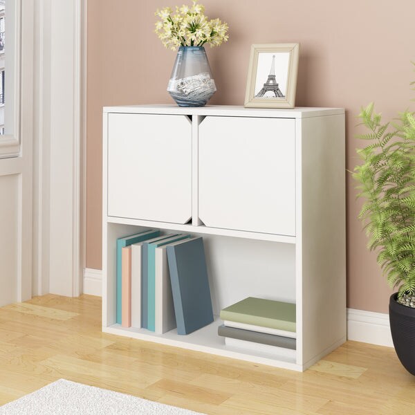 Modular Bookcase with Doors, White