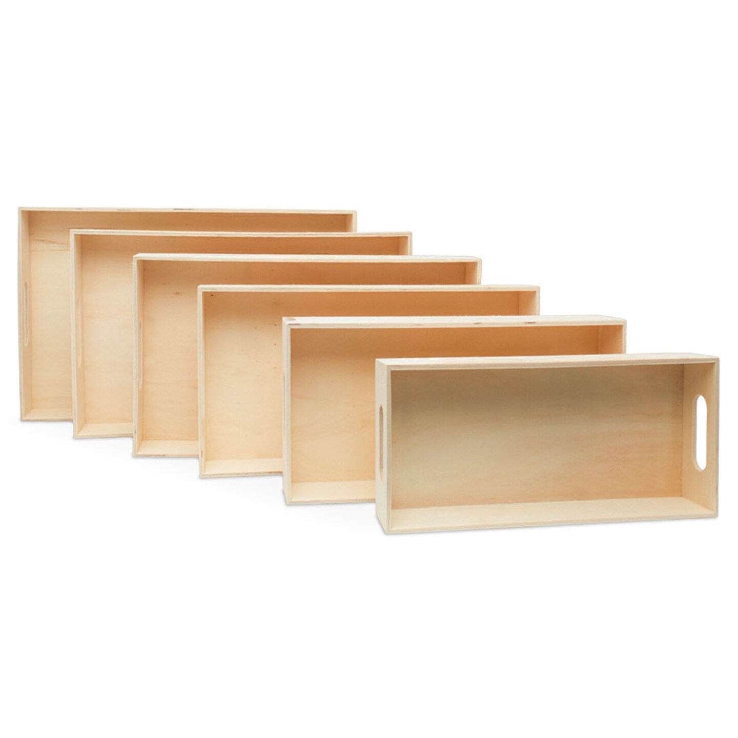 Unfinished Wood Nesting Trays, with Handles and without Handles, 6-set, Crafts &#x26; Home | Woodpeckers