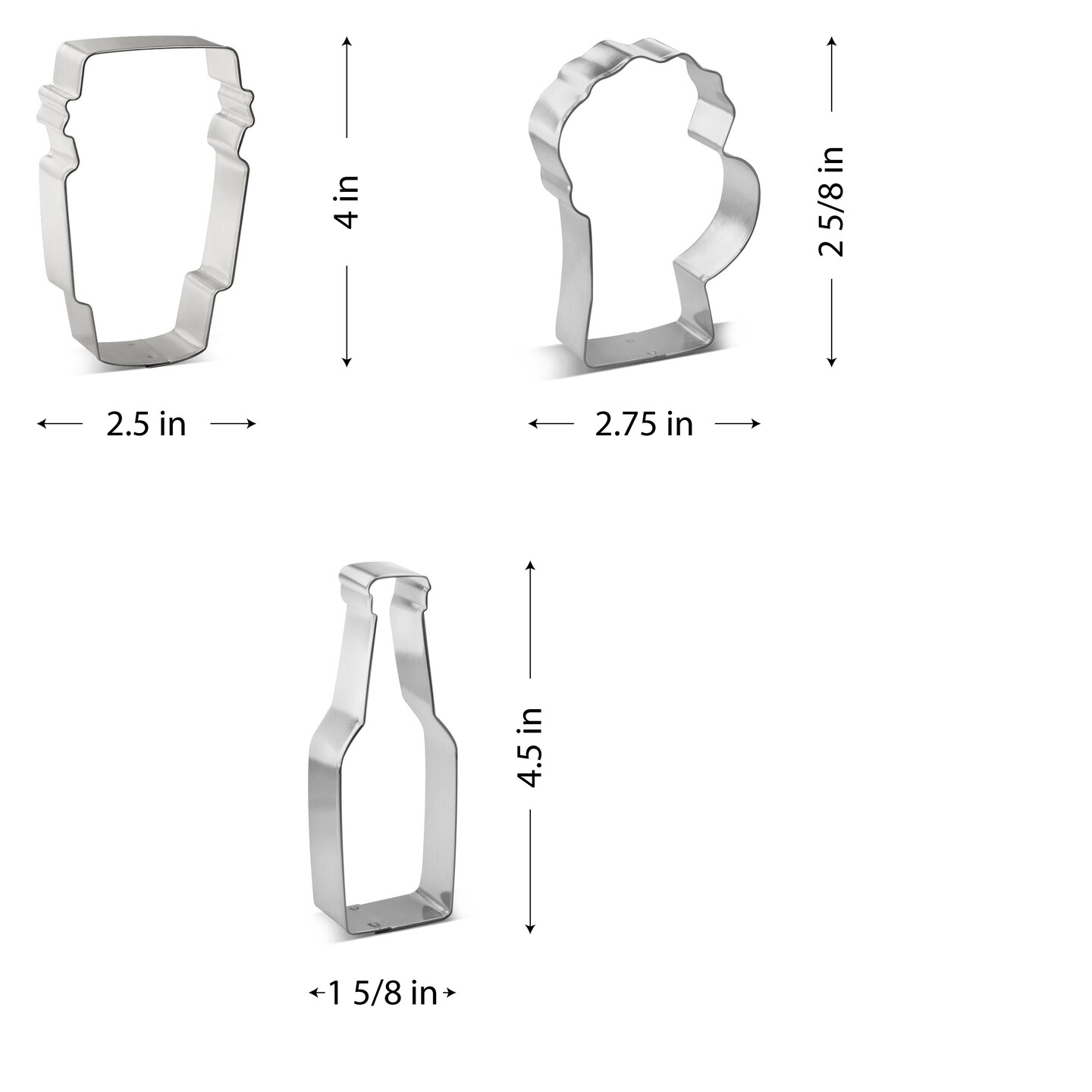 CookieCutter.com 3 Piece Drinks Cookie Cutter Set Beer Mug, Latte Cup, Bottle, USA