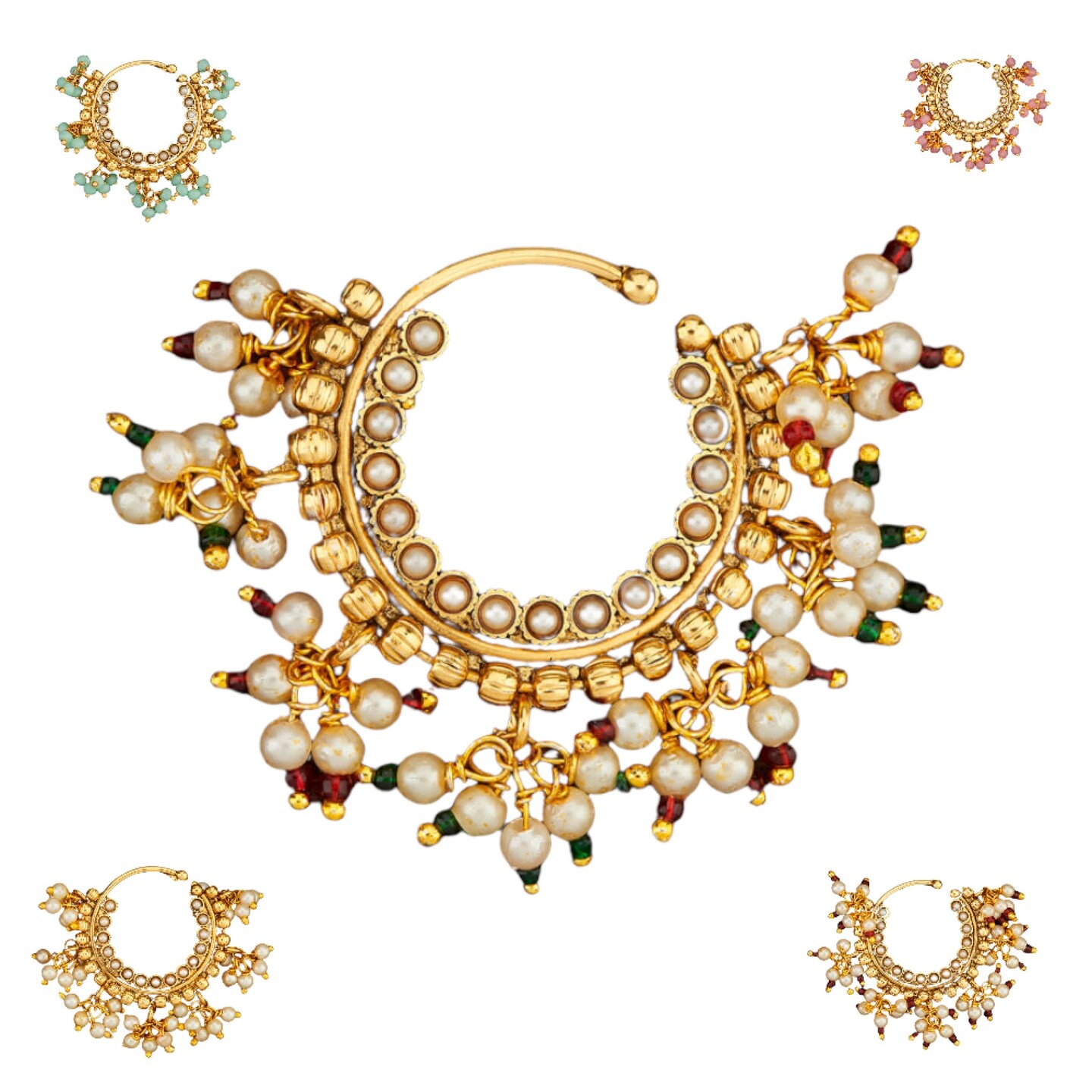 Clip On Antique Pressing Nose Ring With Gold Plating Marathi Nath