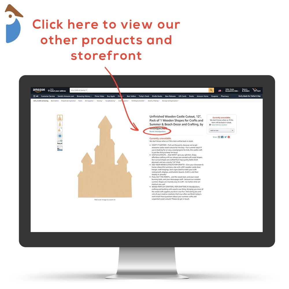 Unfinished Wooden Castle Cutout, 12", for Summer Decor & Crafting | Woodpeckers