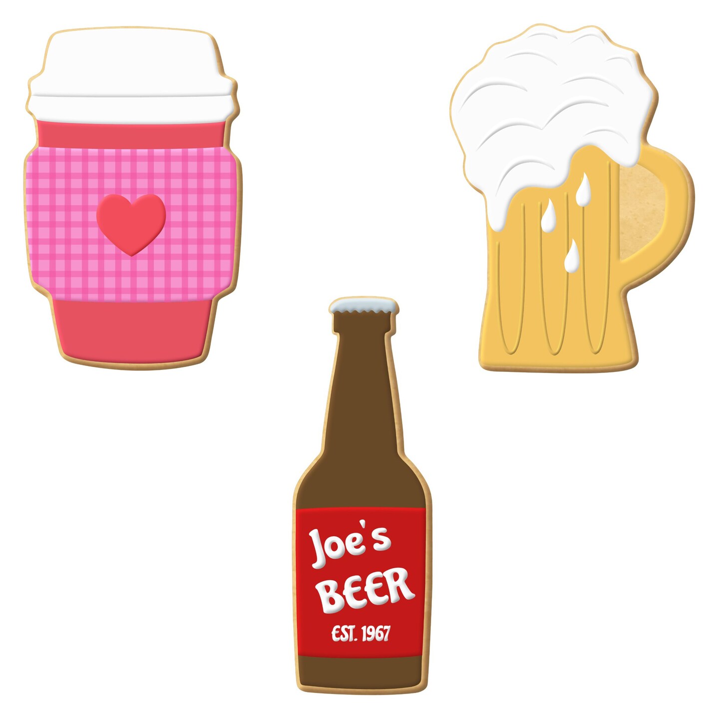 CookieCutter.com 3 Piece Drinks Cookie Cutter Set Beer Mug, Latte Cup, Bottle, USA