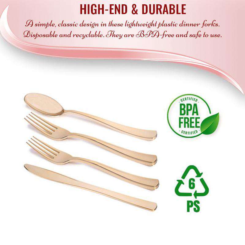 180 PCS Gold Classic Cutlery Plastic Silverware Set Forks, Knives