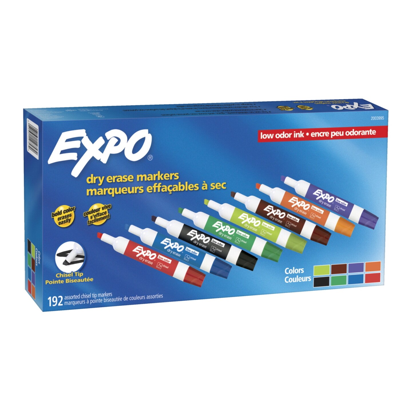 EXPO Low Odor Dry Erase Markers, Chisel Tip, Assorted Colors, Set of