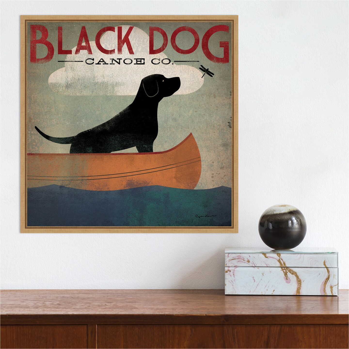 Black Dog Canoe Co (square) by Ryan Fowler Canvas Wall Art Print Framed