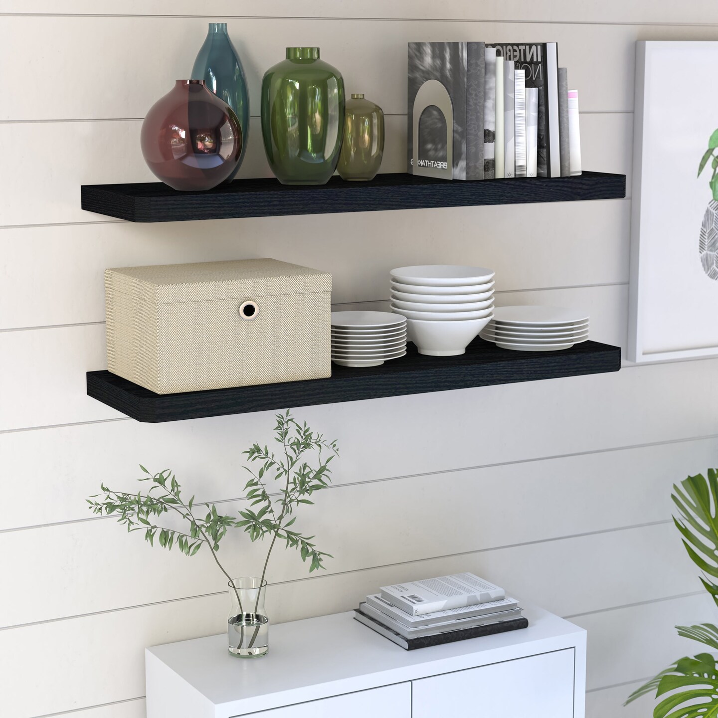 Soho Floating Shelf 36&#x22;, Black Wood Grain
