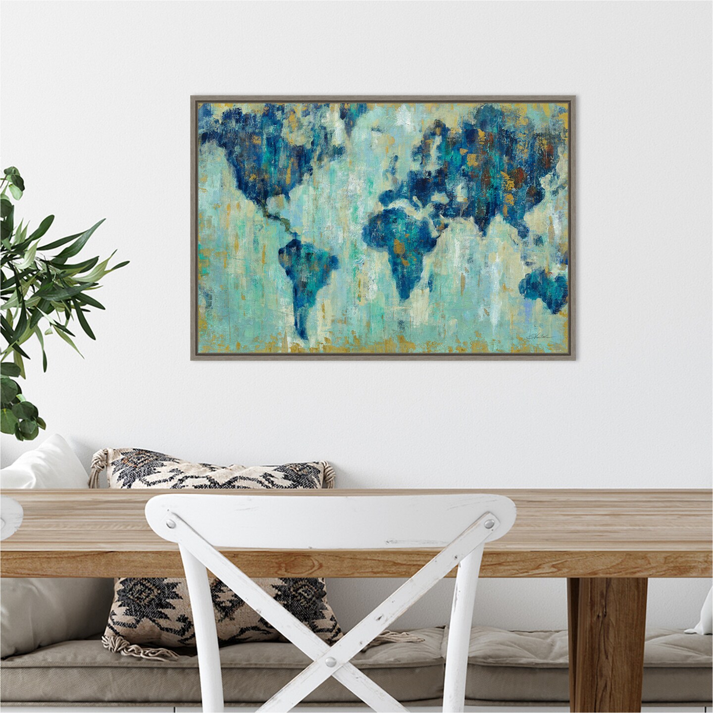 Map of the World by Silvia Vassileva Canvas Wall Art Print Framed